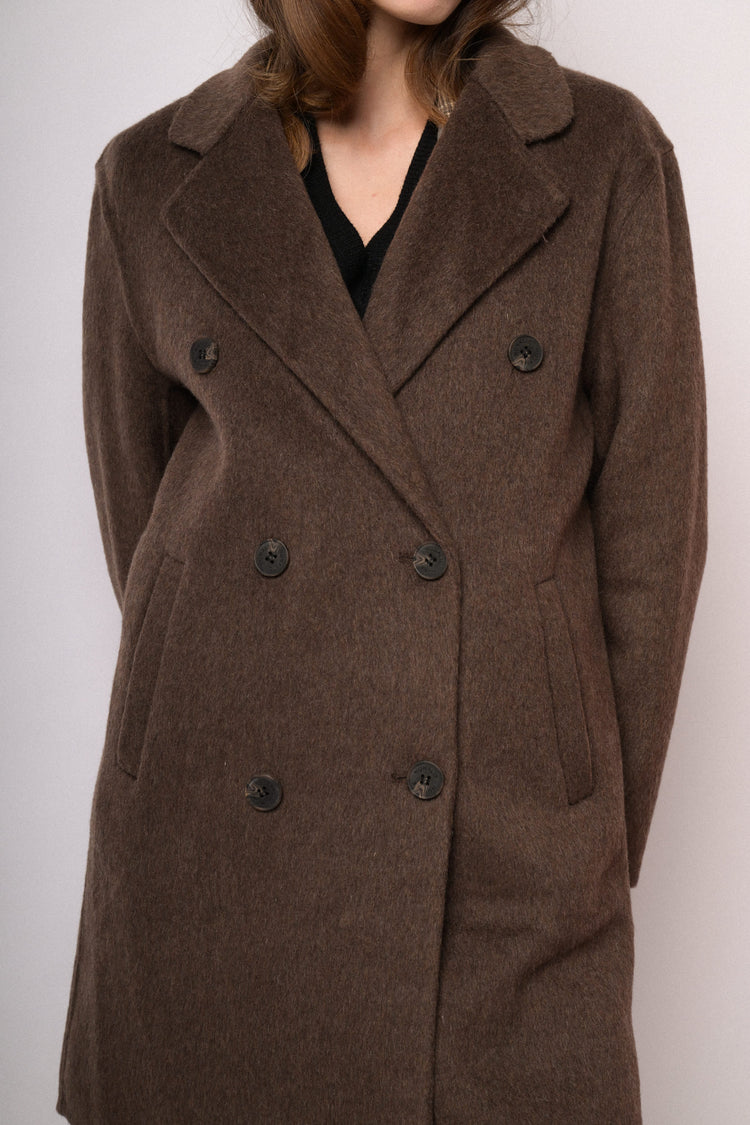 Dark brown double-breasted wool-blend coat