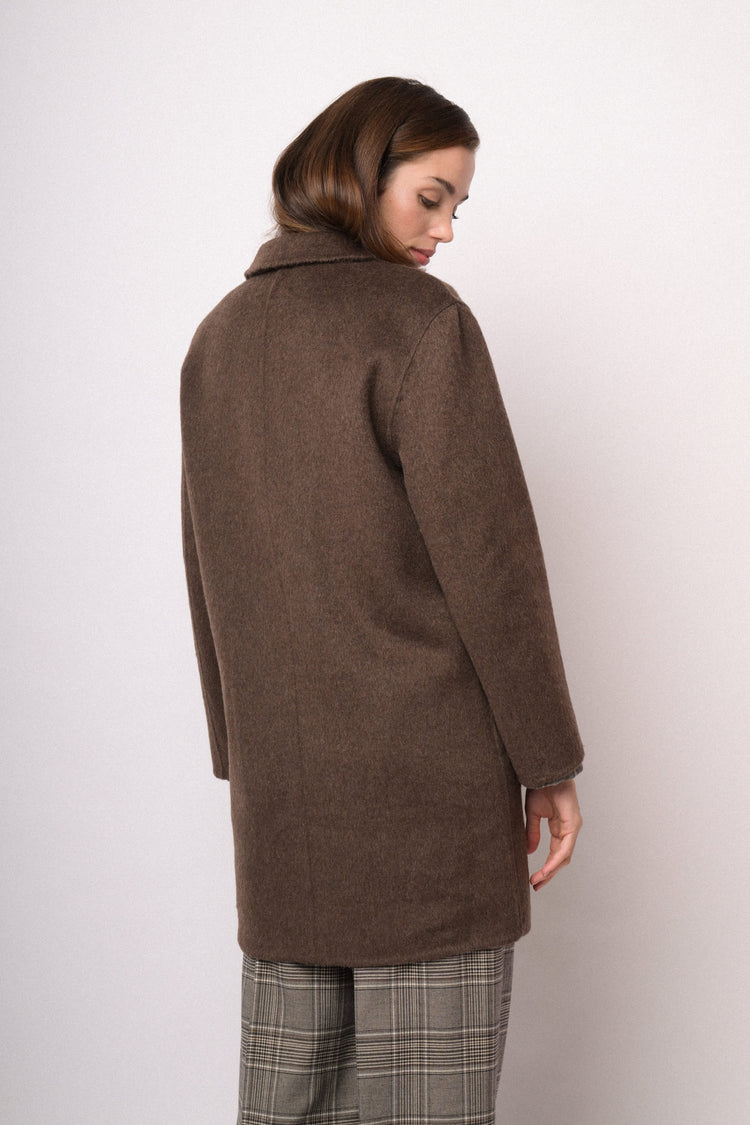 Dark brown double-breasted wool-blend coat