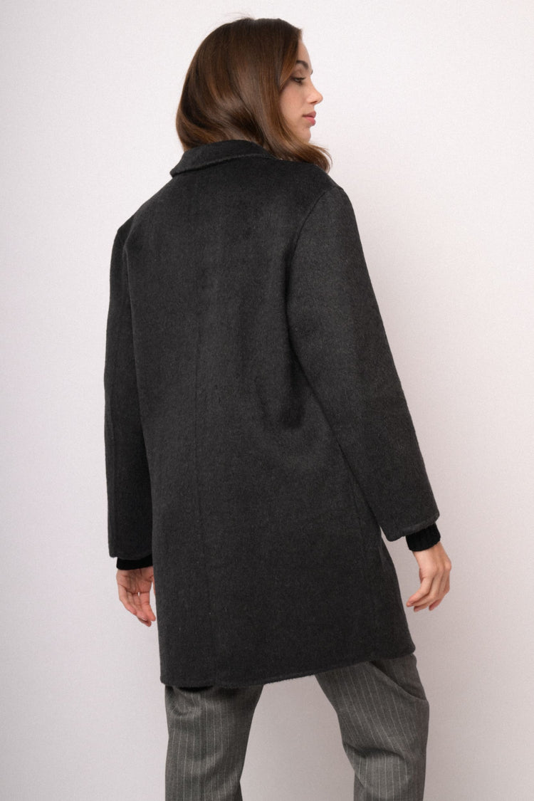 Black double-breasted wool-blend coat