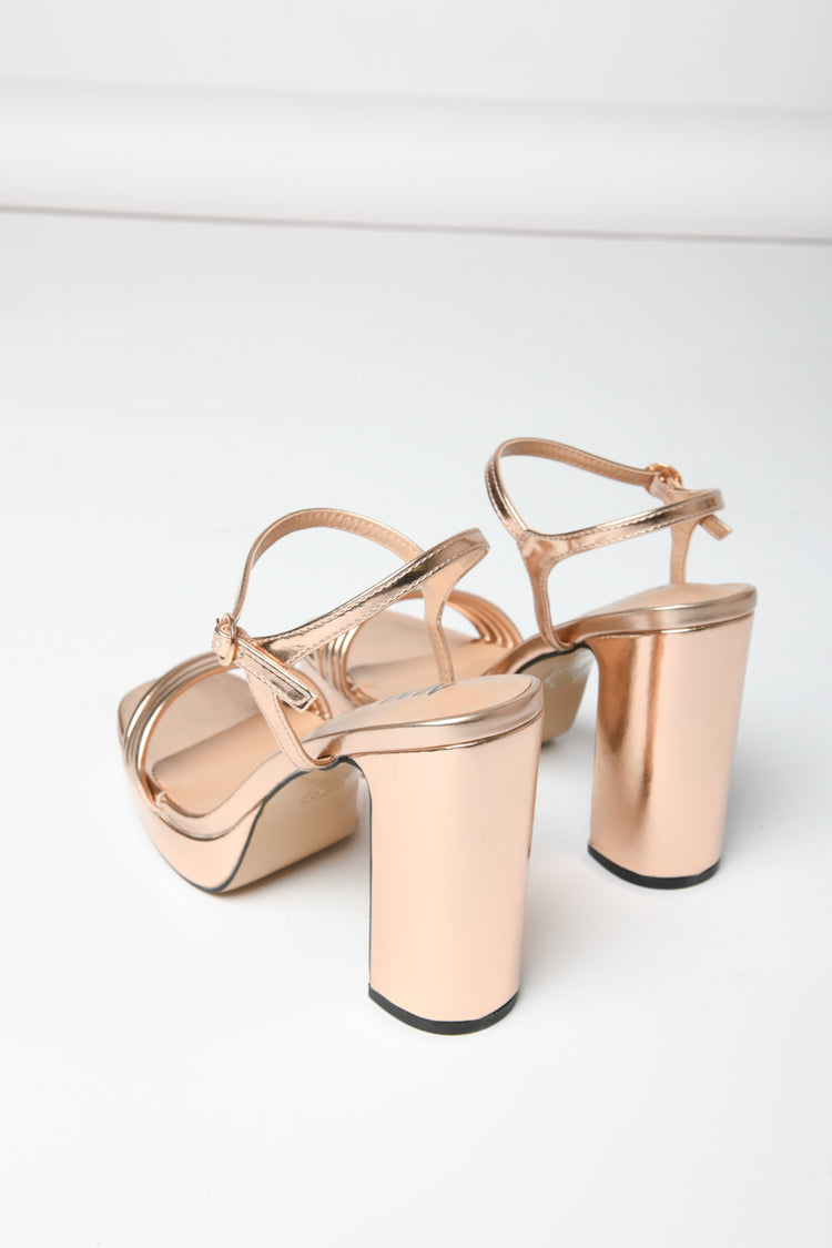 Laminated faux leather sandals