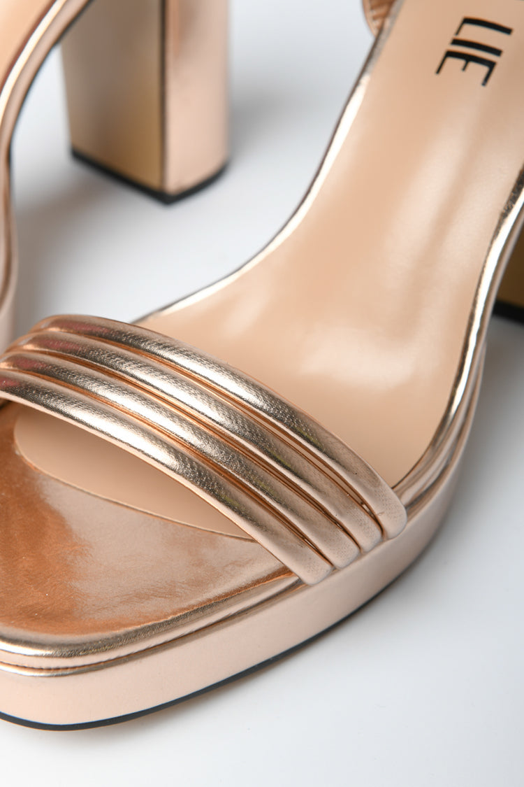 Laminated faux leather sandals