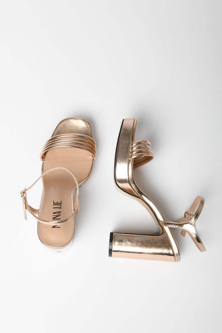 Laminated faux leather sandals