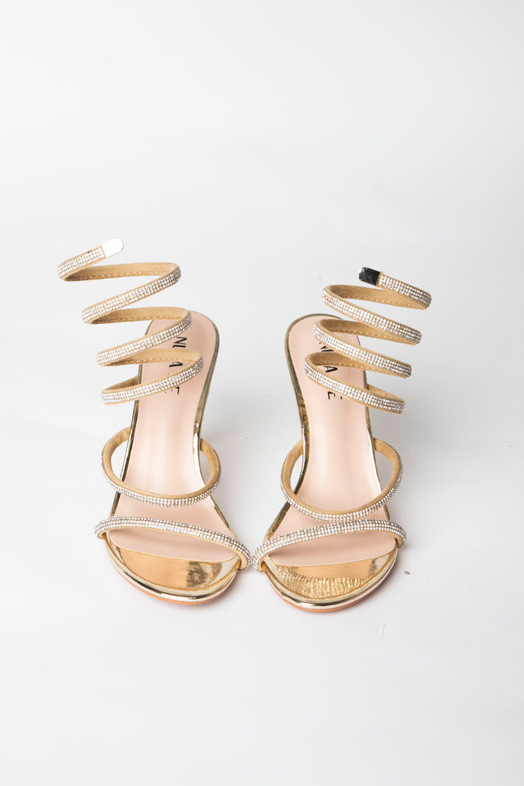 Rhinestoned spiral sandals