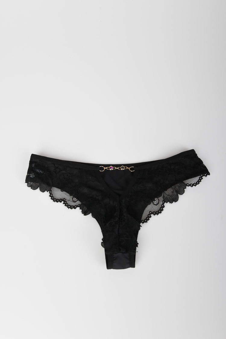 Jewel-detail lace brazilian briefs