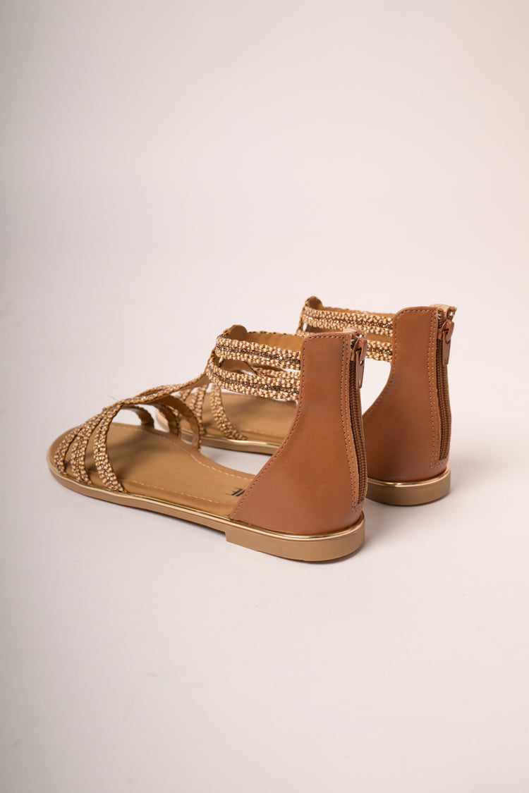 Beige rhinestone-embellished flat sandals