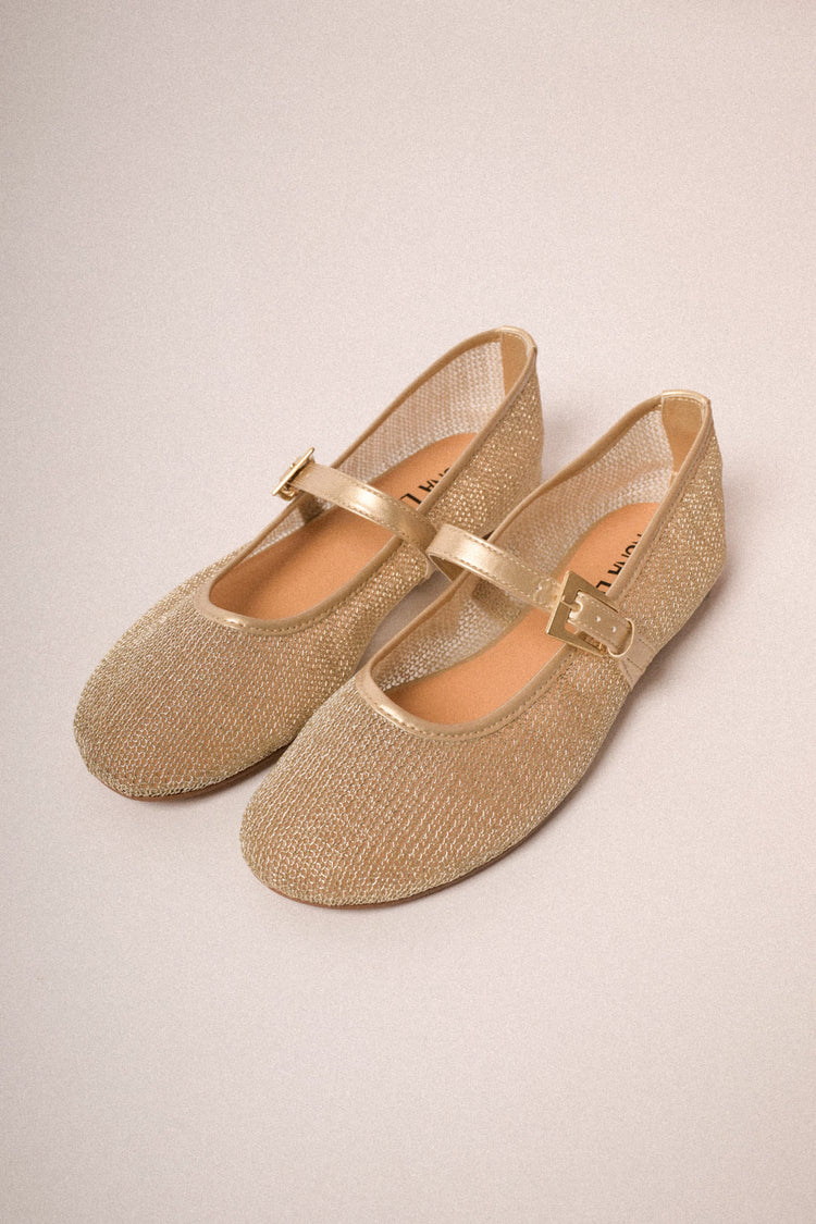 Golden mesh strap ballet flats