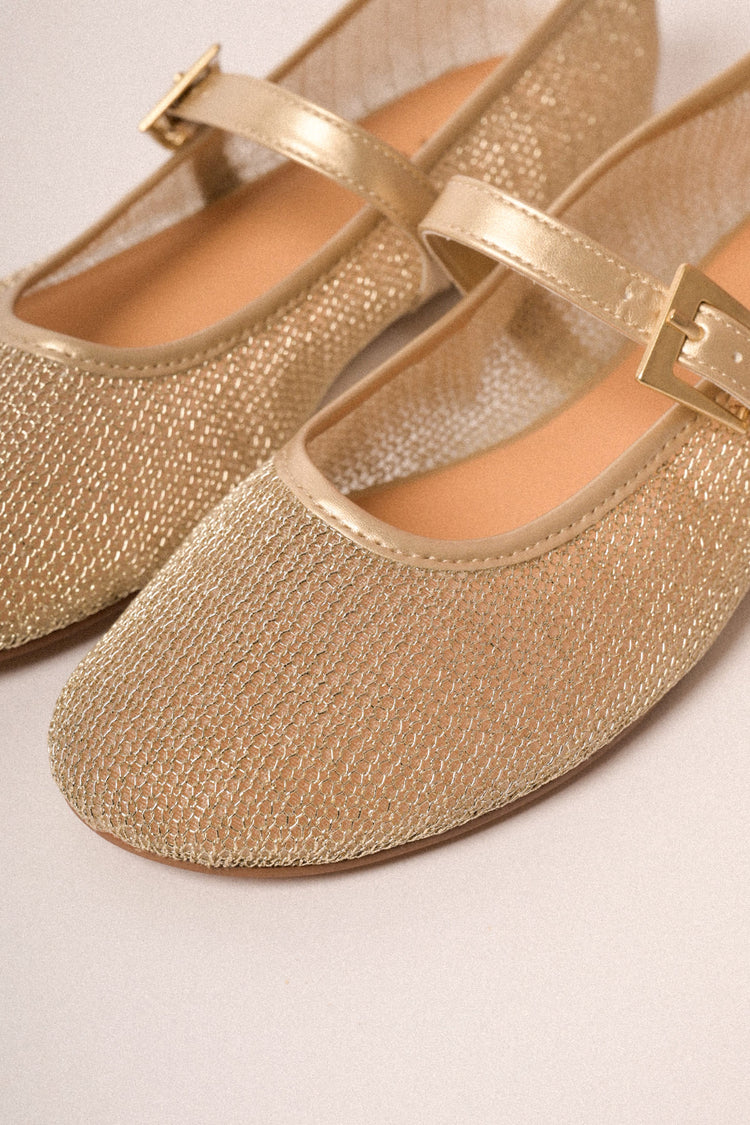 Golden mesh strap ballet flats