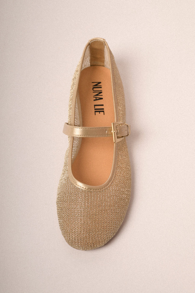 Golden mesh strap ballet flats