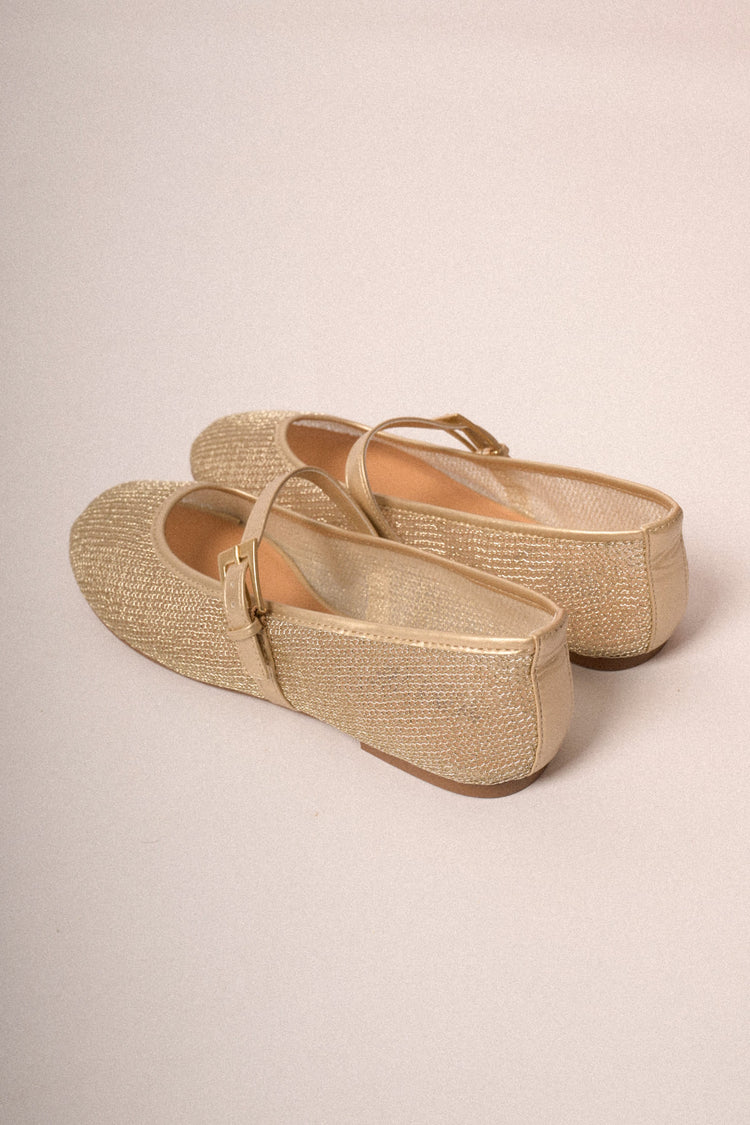Golden mesh strap ballet flats