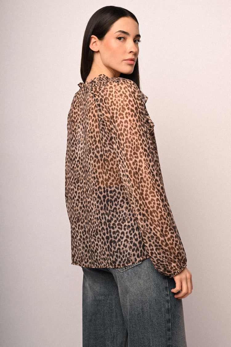 Animalier print self-tie strap blouse