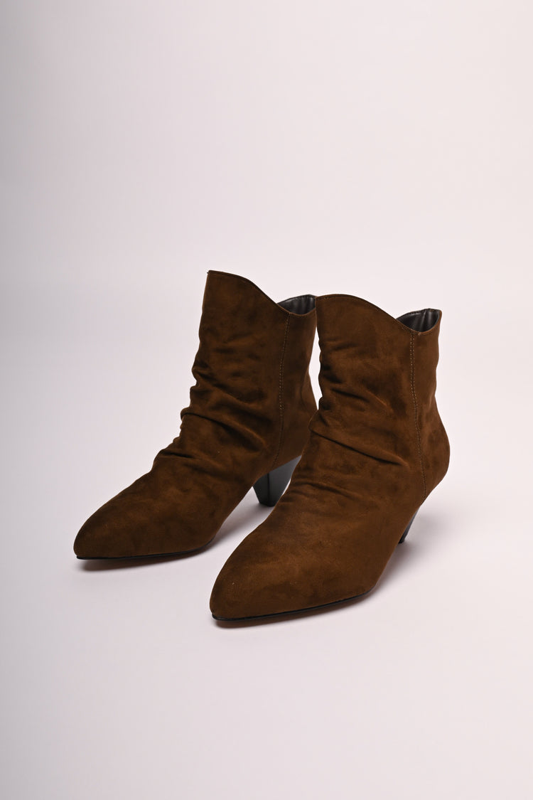 Cone-heel pleated ankle boots