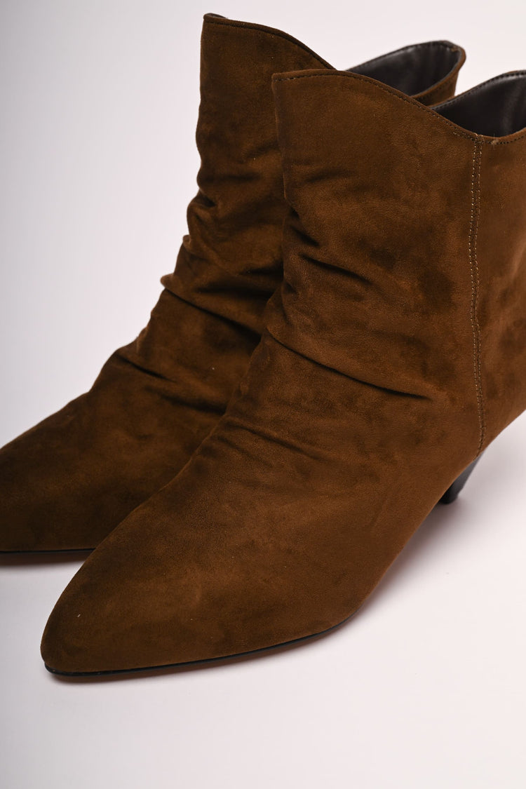 Cone-heel pleated ankle boots