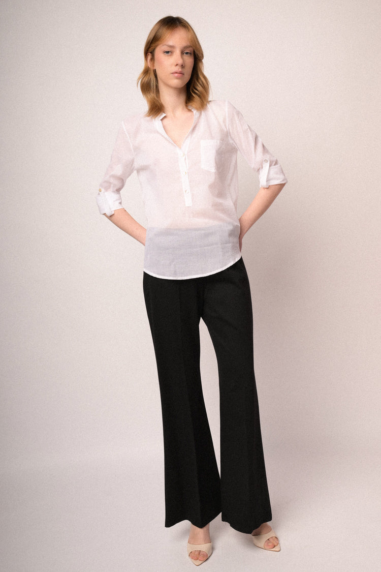 White chest-pocket cotton blouse