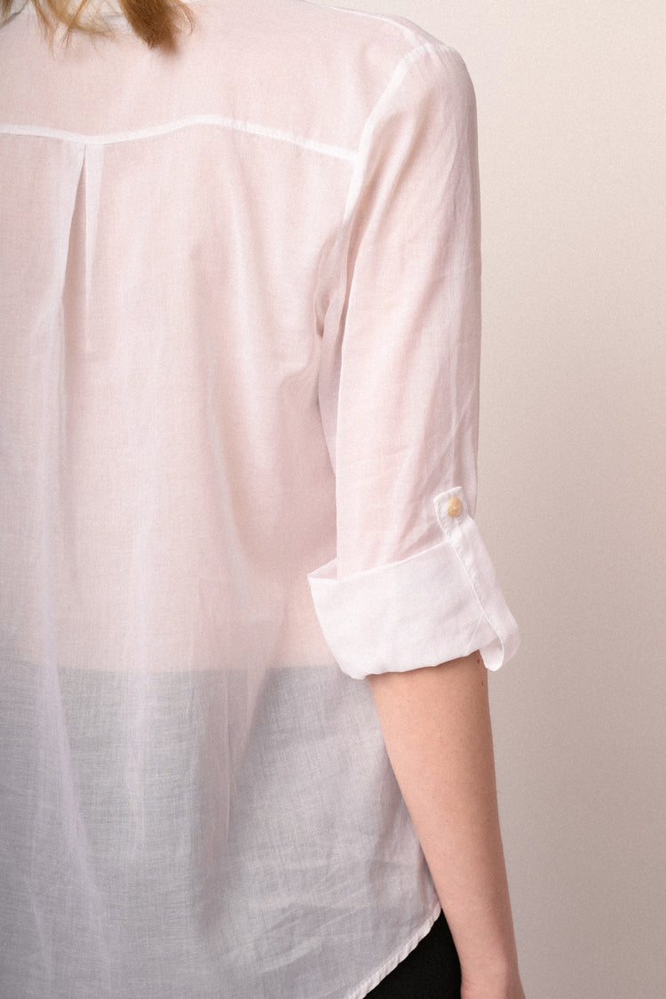 White chest-pocket cotton blouse