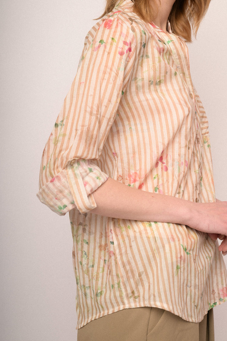 Beige floral & striped cotton shirt