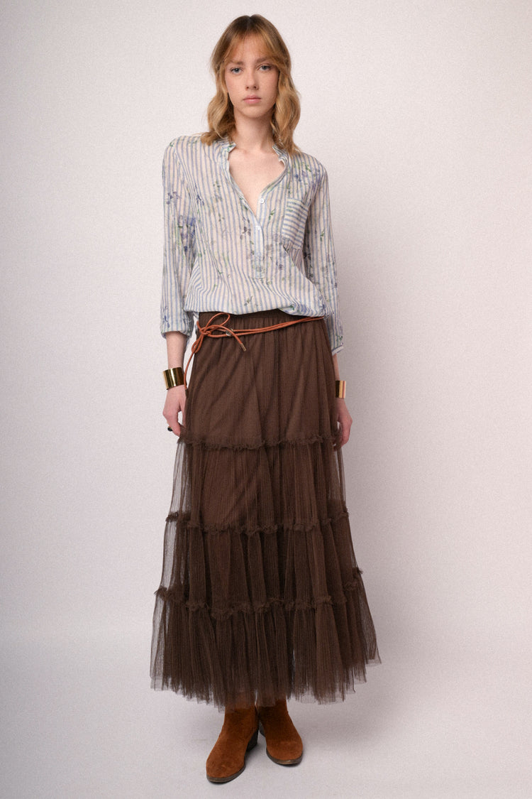 Sky blue floral & striped cotton shirt