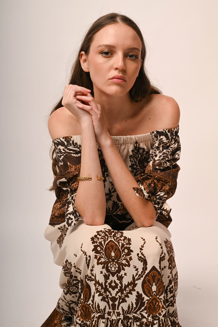 Ethnic print off-the-shoulder blouse