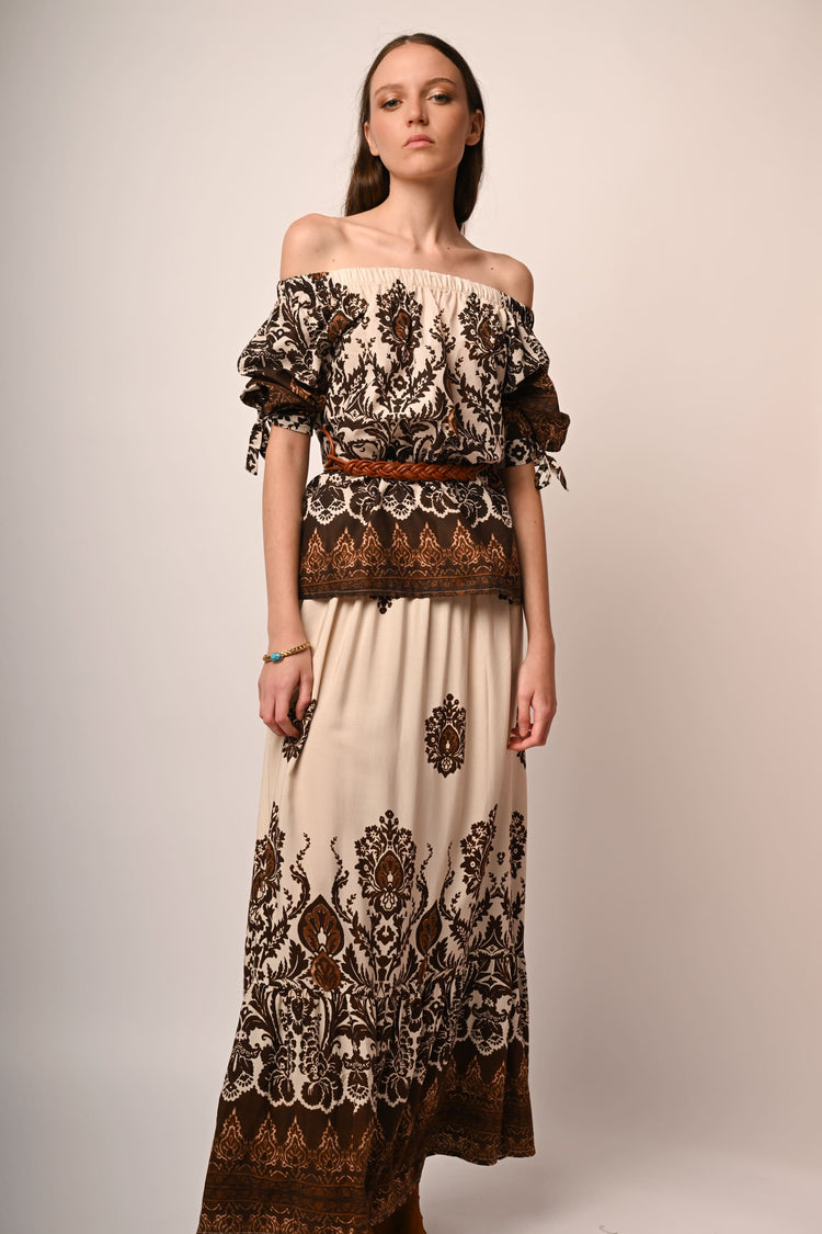 Ethnic print off-the-shoulder blouse