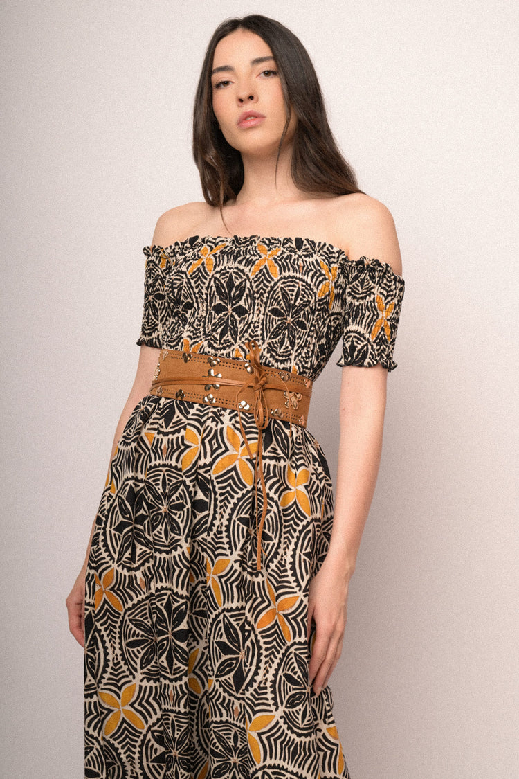 Multicolor ethnic print cotton maxi dress