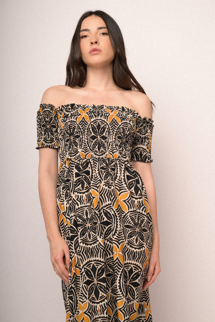 Multicolor ethnic print cotton maxi dress