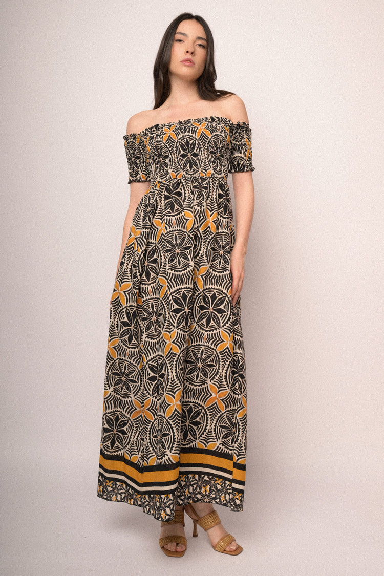 Multicolor ethnic print cotton maxi dress