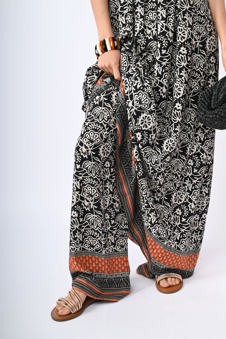 Ethnic-print viscose long dress