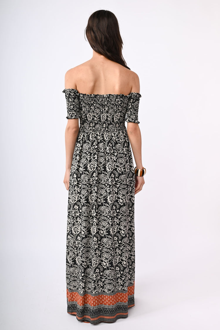 Ethnic-print viscose long dress