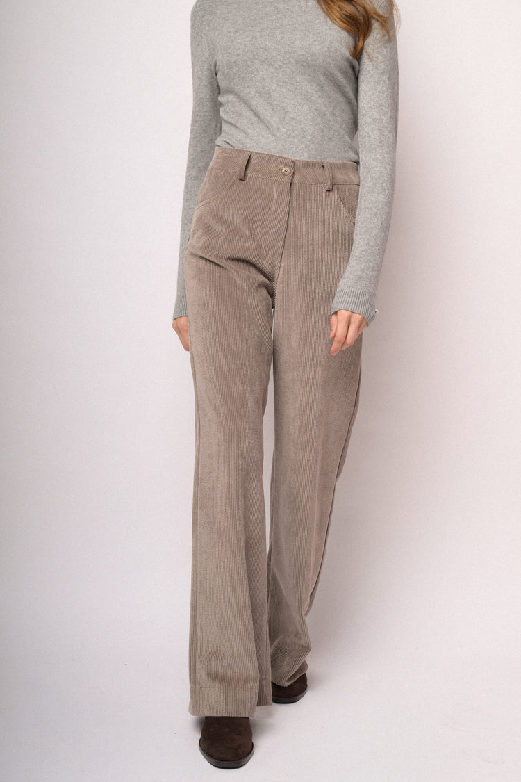 Taupe corduroy wide-leg trousers