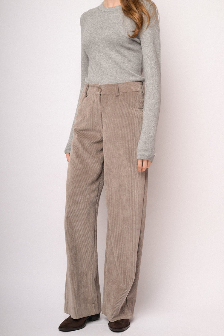 Taupe corduroy wide-leg trousers