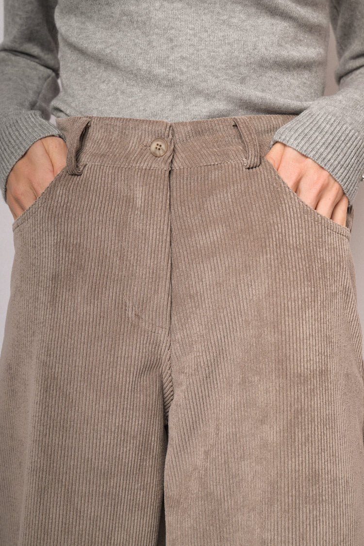 Taupe corduroy wide-leg trousers
