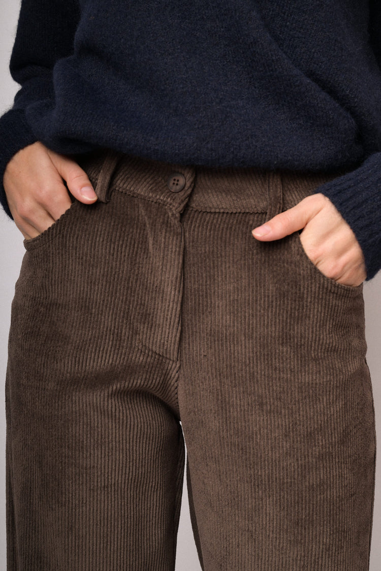 Dark brown corduroy wide-leg trousers