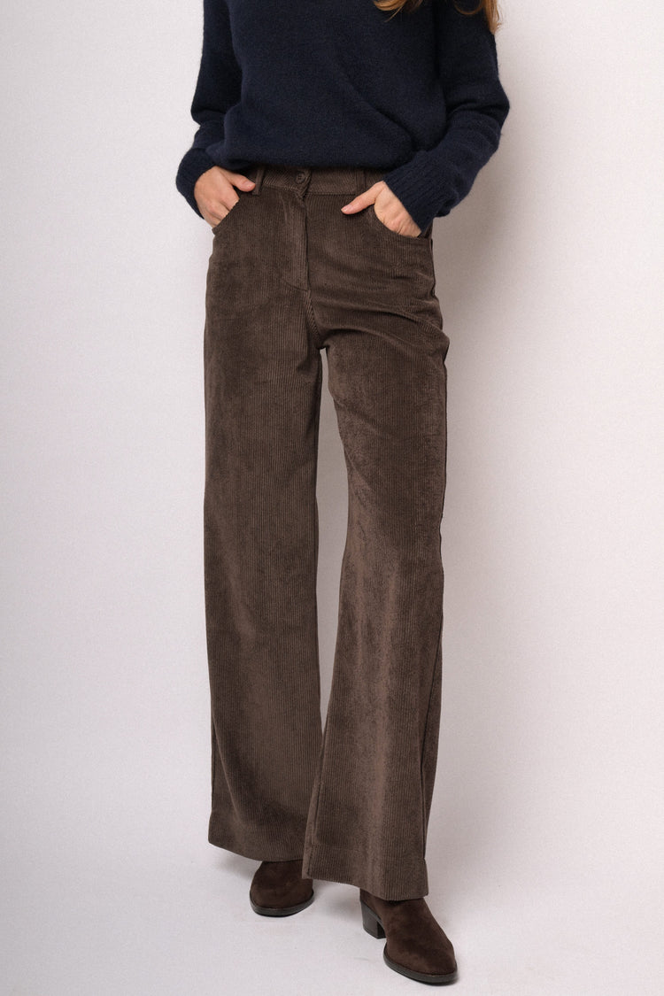 Dark brown corduroy wide-leg trousers