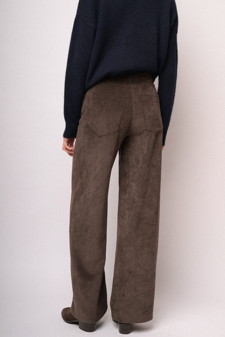 Dark brown corduroy wide-leg trousers