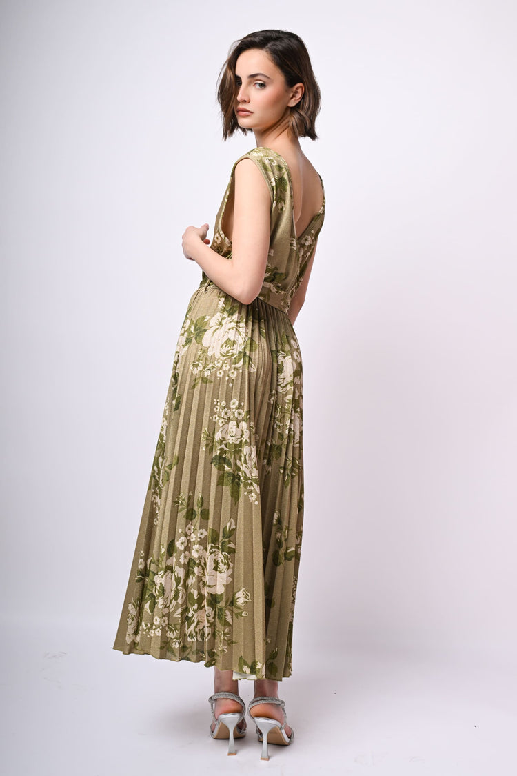 Floral print lurex knit long dress