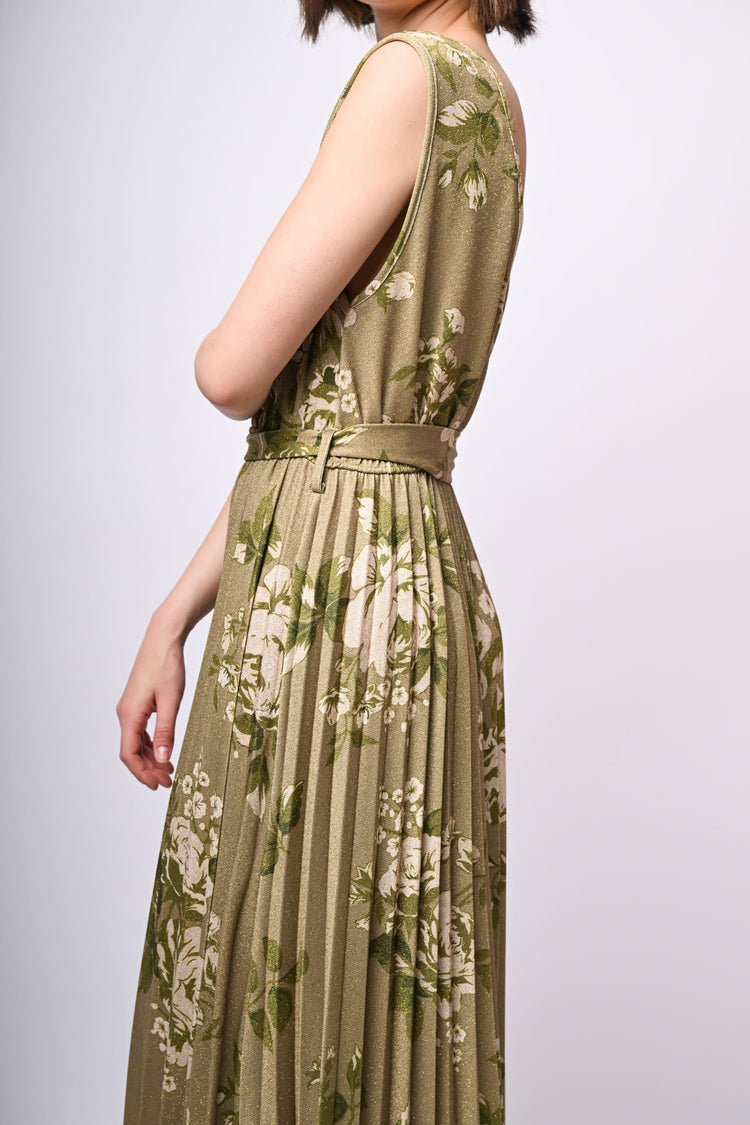 Floral print lurex knit long dress
