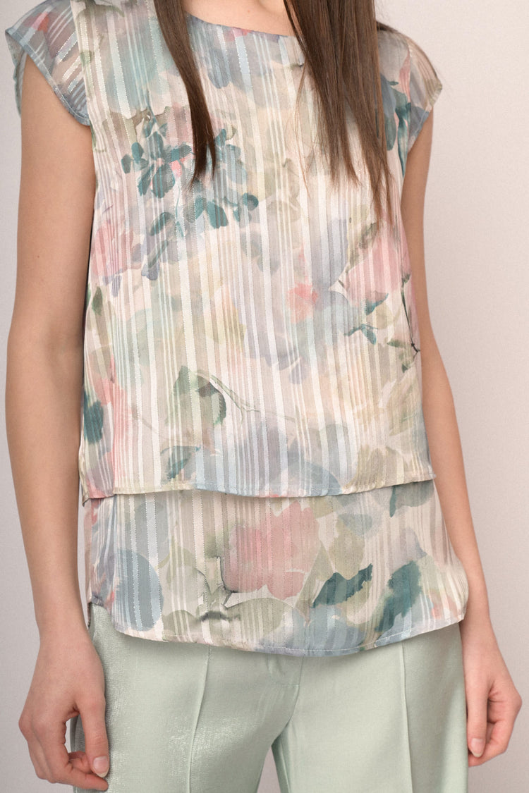 Multicolor watercolor-effect floral print georgette top