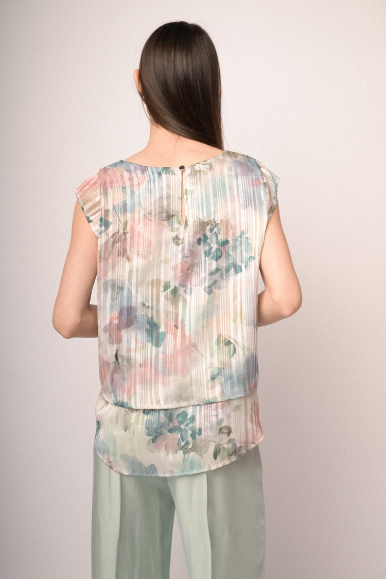 Multicolor watercolor-effect floral print georgette top