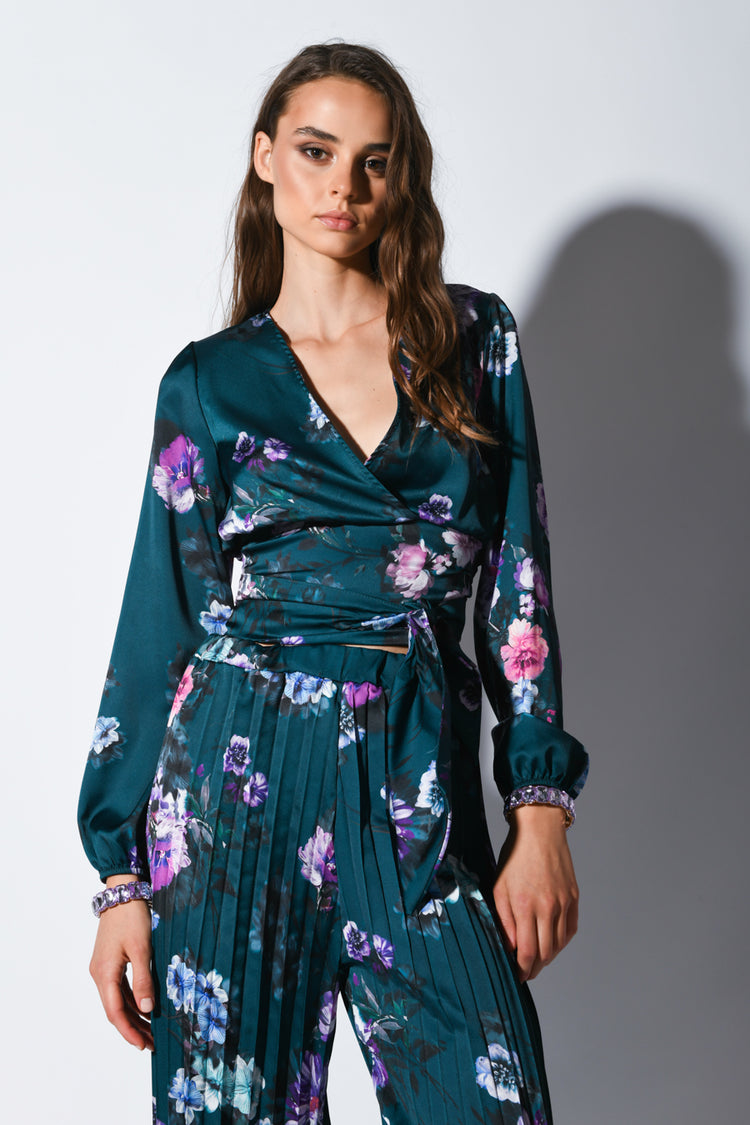 Floral print satin crop top