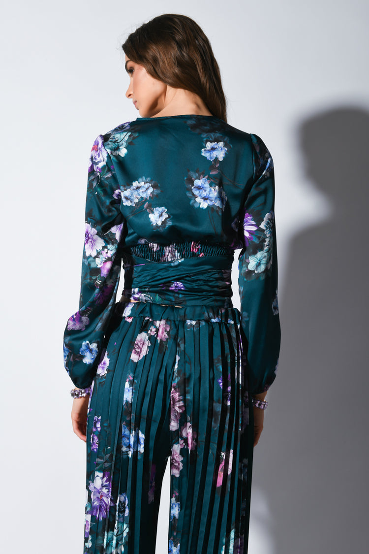 Floral print satin crop top