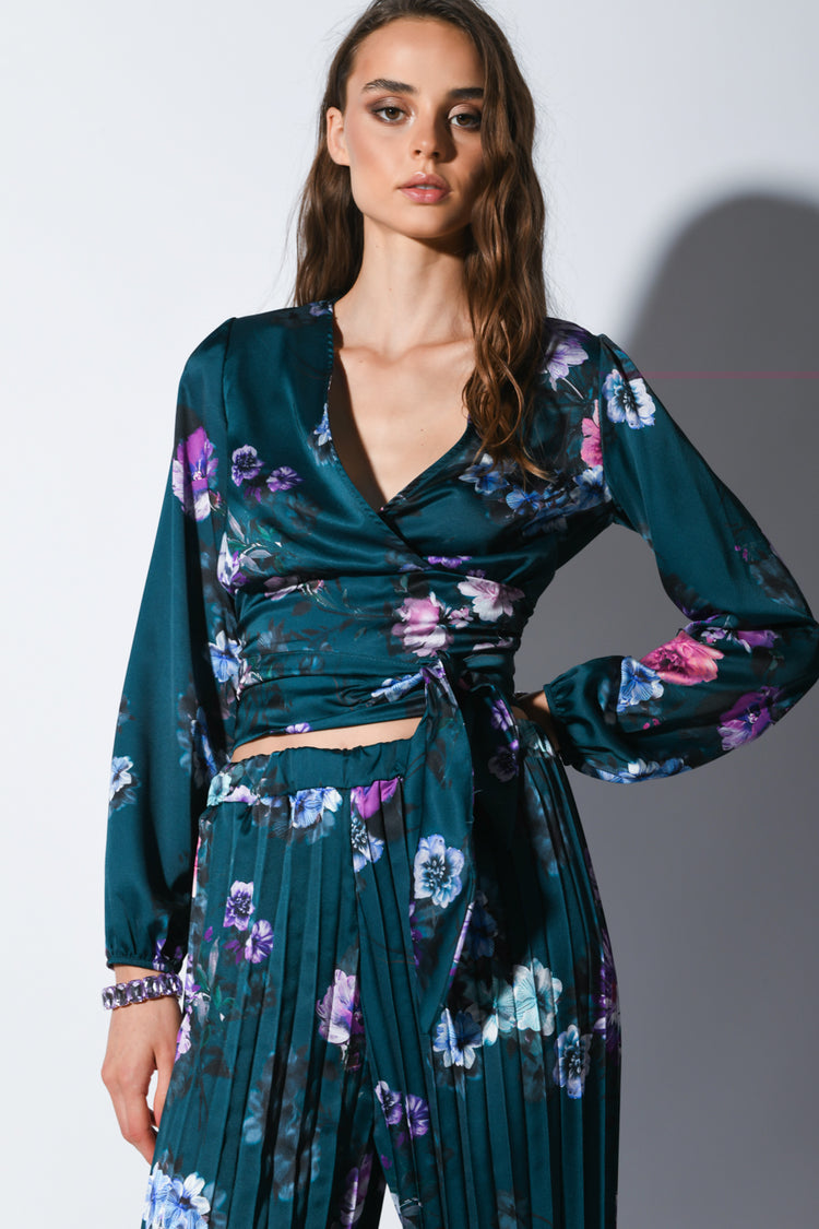 Floral print satin crop top