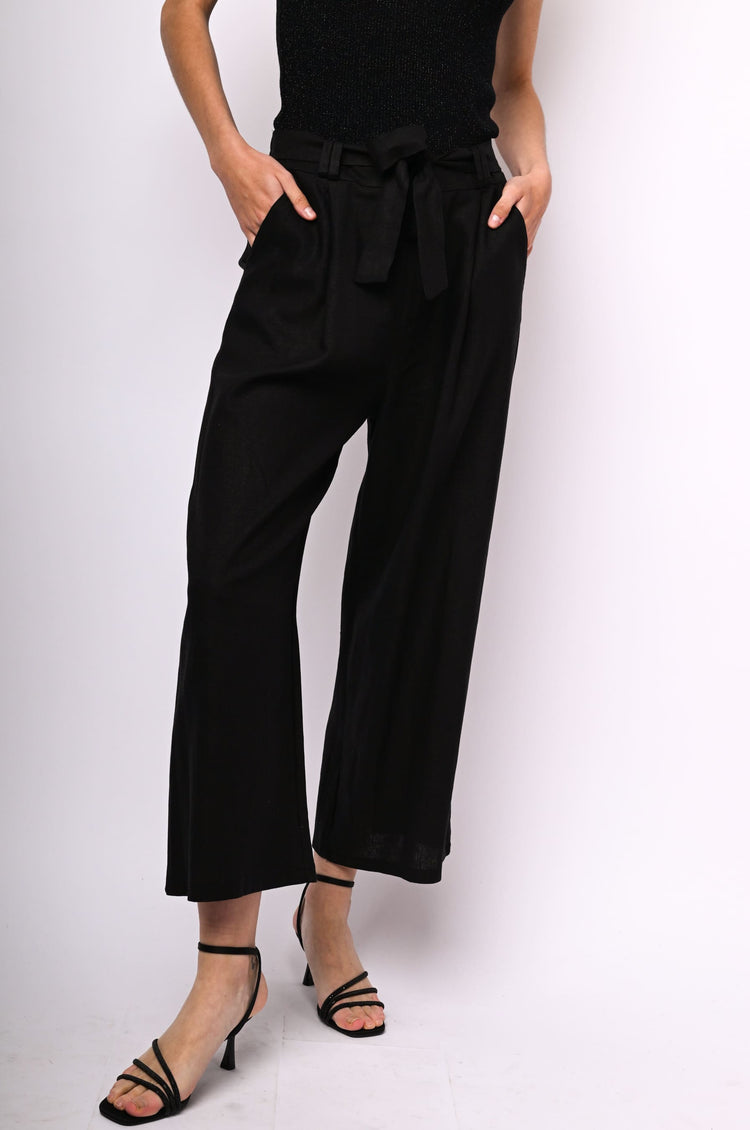 Linen-blend palazzo trousers
