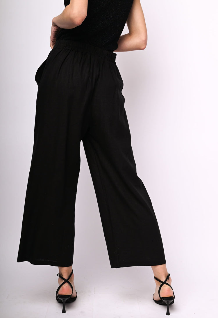 Linen-blend palazzo trousers