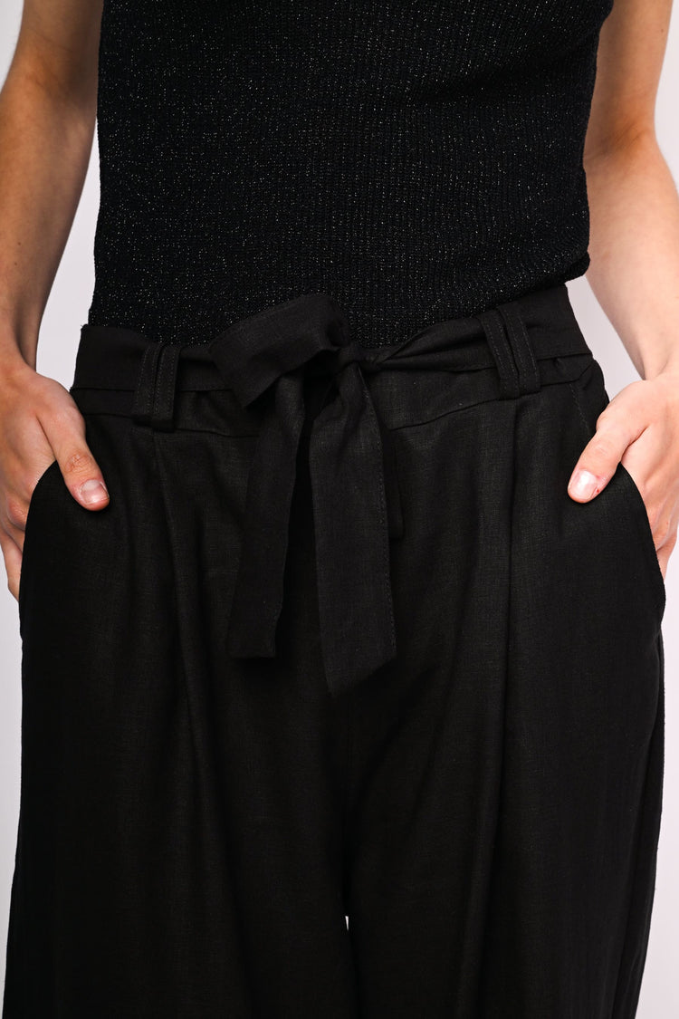 Linen-blend palazzo trousers