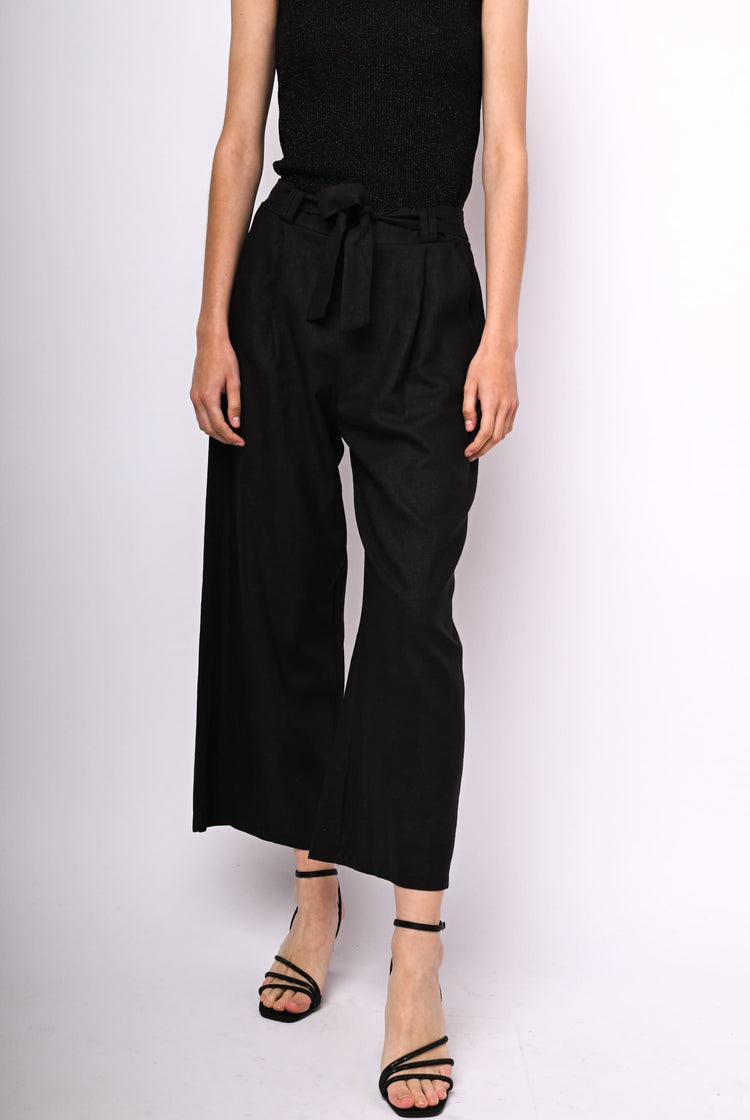 Linen-blend palazzo trousers