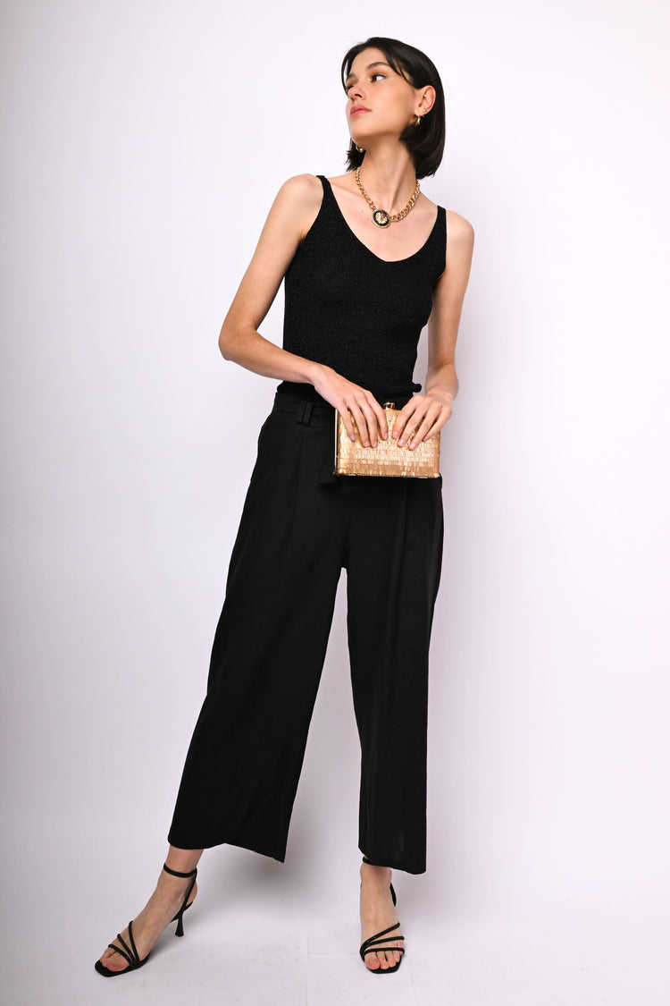 Linen-blend palazzo trousers