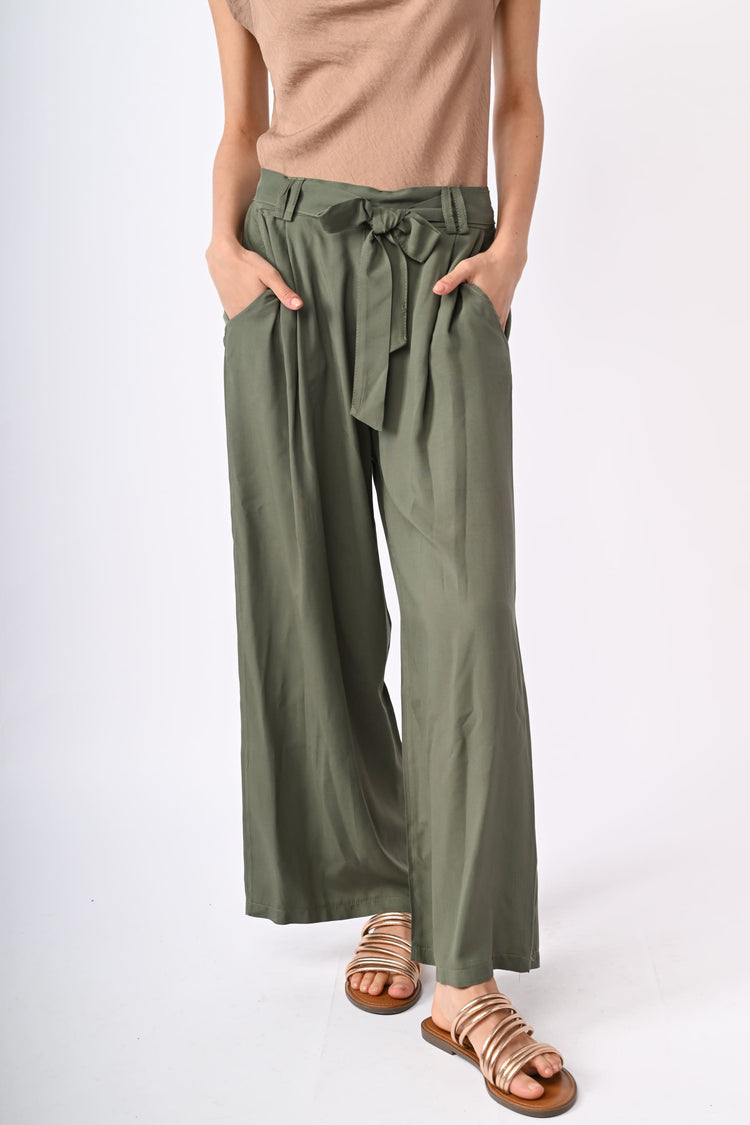Belted viscose trousers