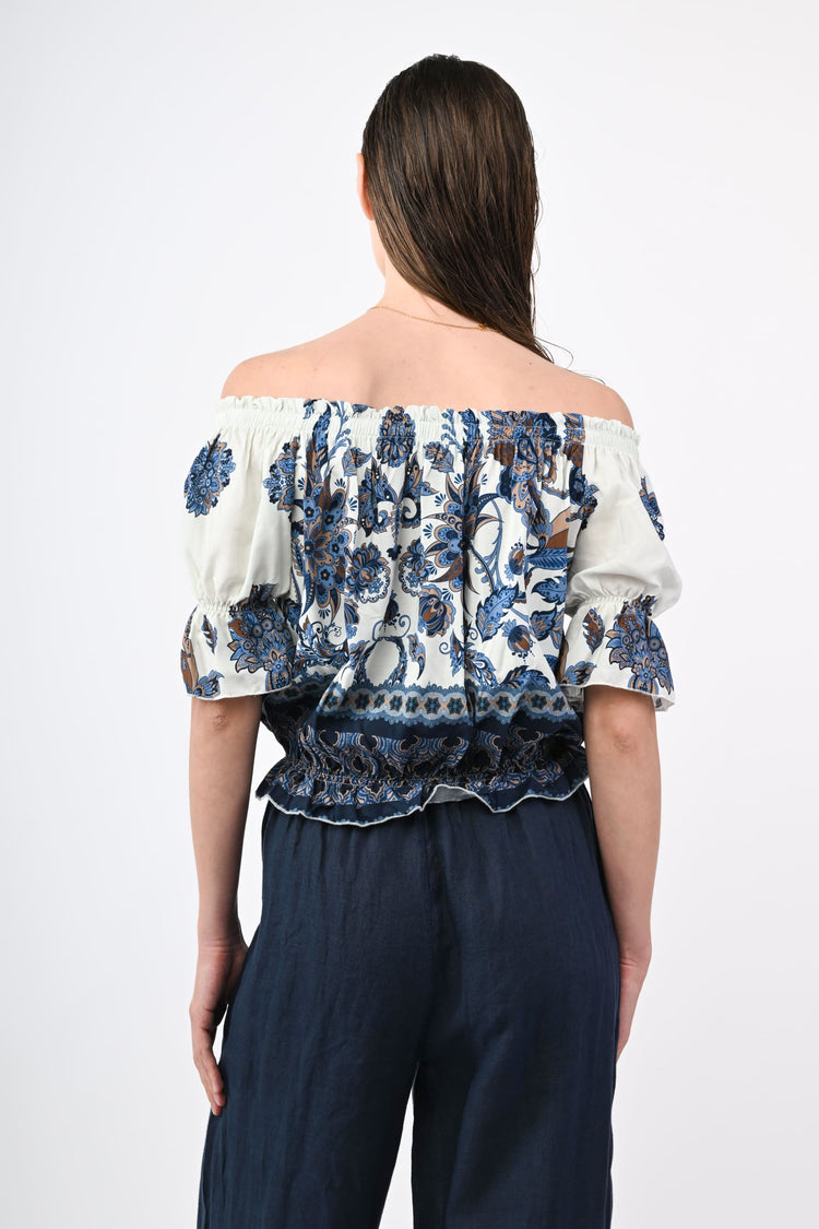 Ethnic print viscose ruffled top