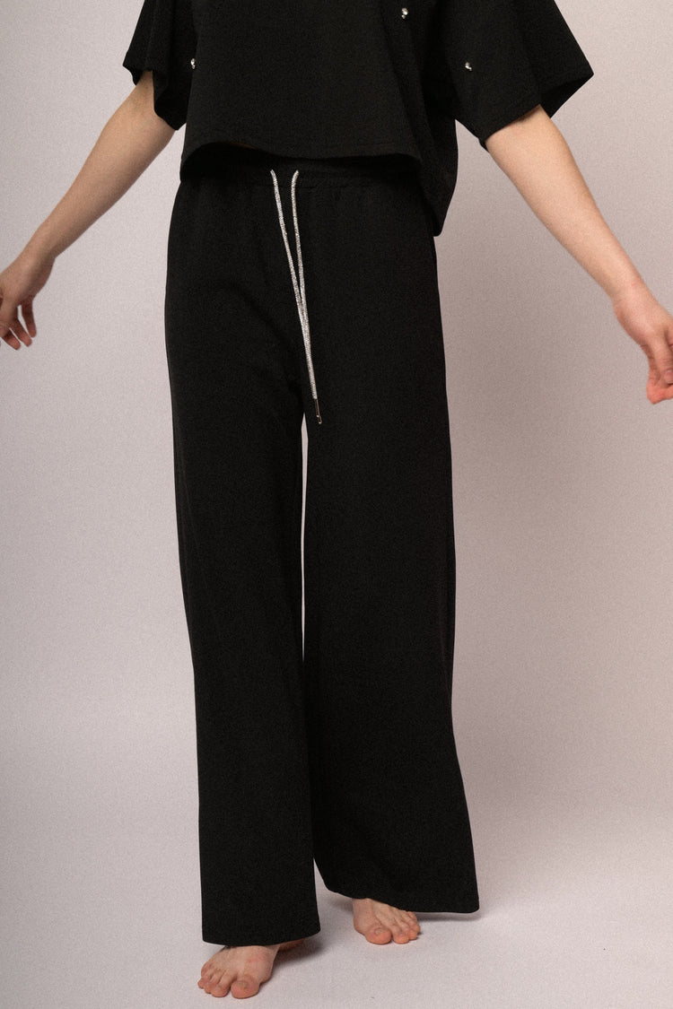 Rhinestone-drawstring jogger pants