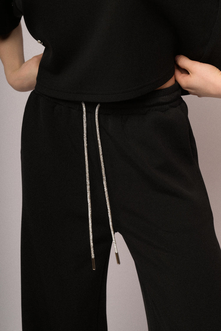Rhinestone-drawstring jogger pants