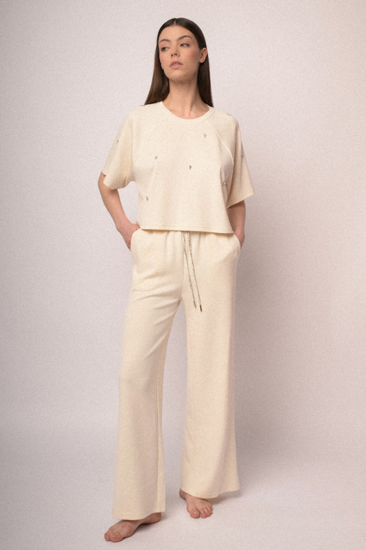 Rhinestone-drawstring jogger pants